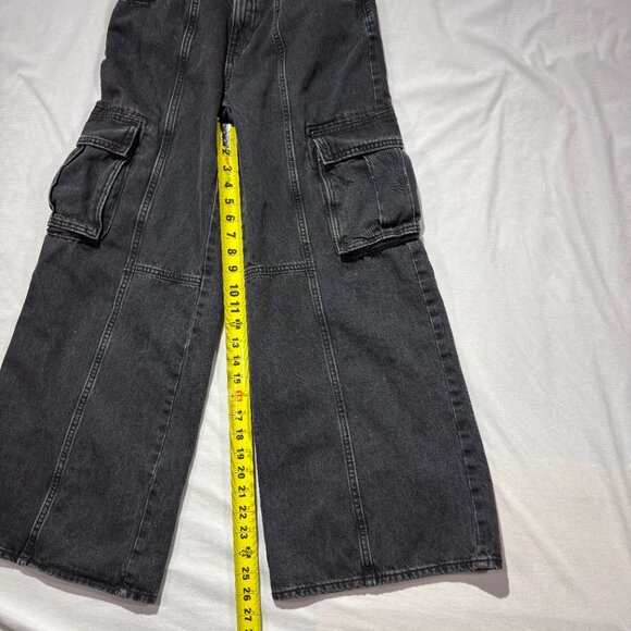 Old Navy Baggy Wide Leg Jeans Kids 18 Black Cargo Skater Grunge - Picture 8 of 10